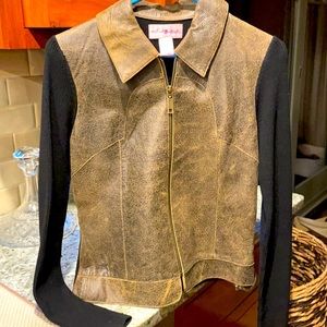 Eastside westside zipper up top size medium brown leather and black sweater